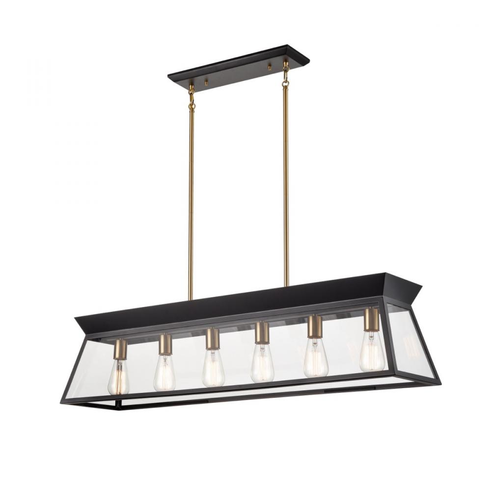 Lucian Linear Island Chandelier Black and Brushed Brass