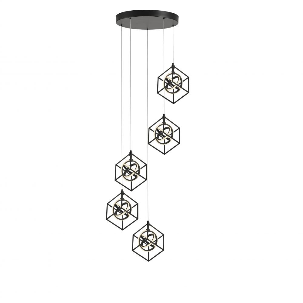 Tulip Collection Integrated LED 5-Light Pendant, Matte Black
