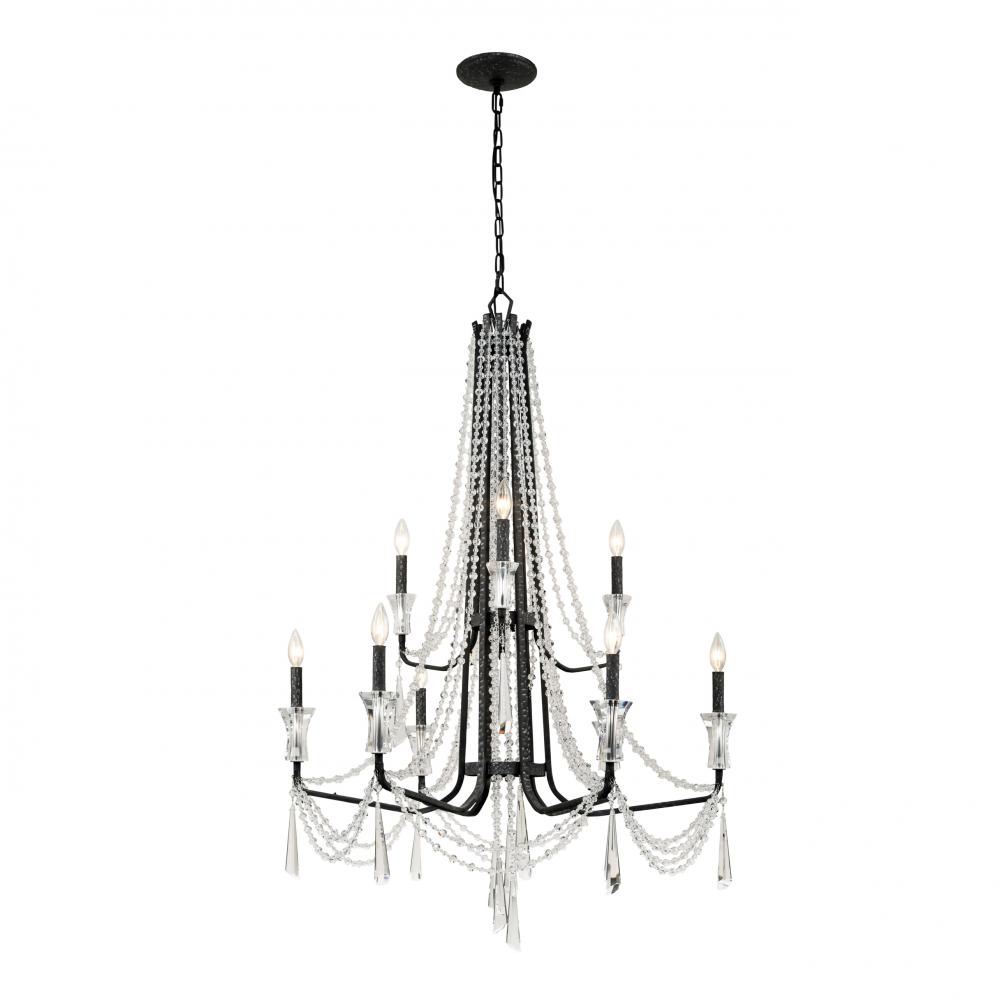 Barcelona 9-Lt 2-Tier Crystal Chandelier - Onyx