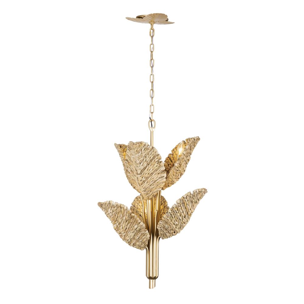 Banana Leaf 6-Lt Chandelier - French Gold/Natural Seagrass