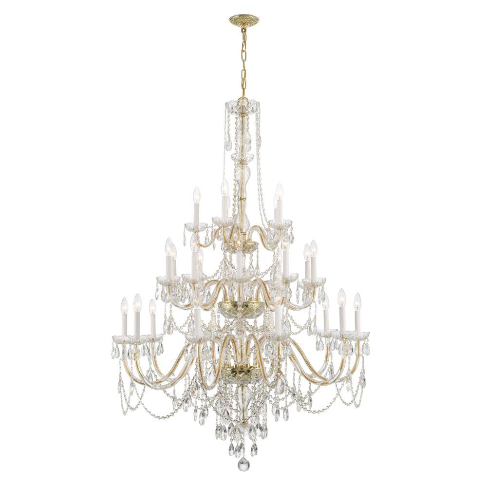 Traditional Crystal 25 Light Hand Cut Crystal Polished Brass Chandelier