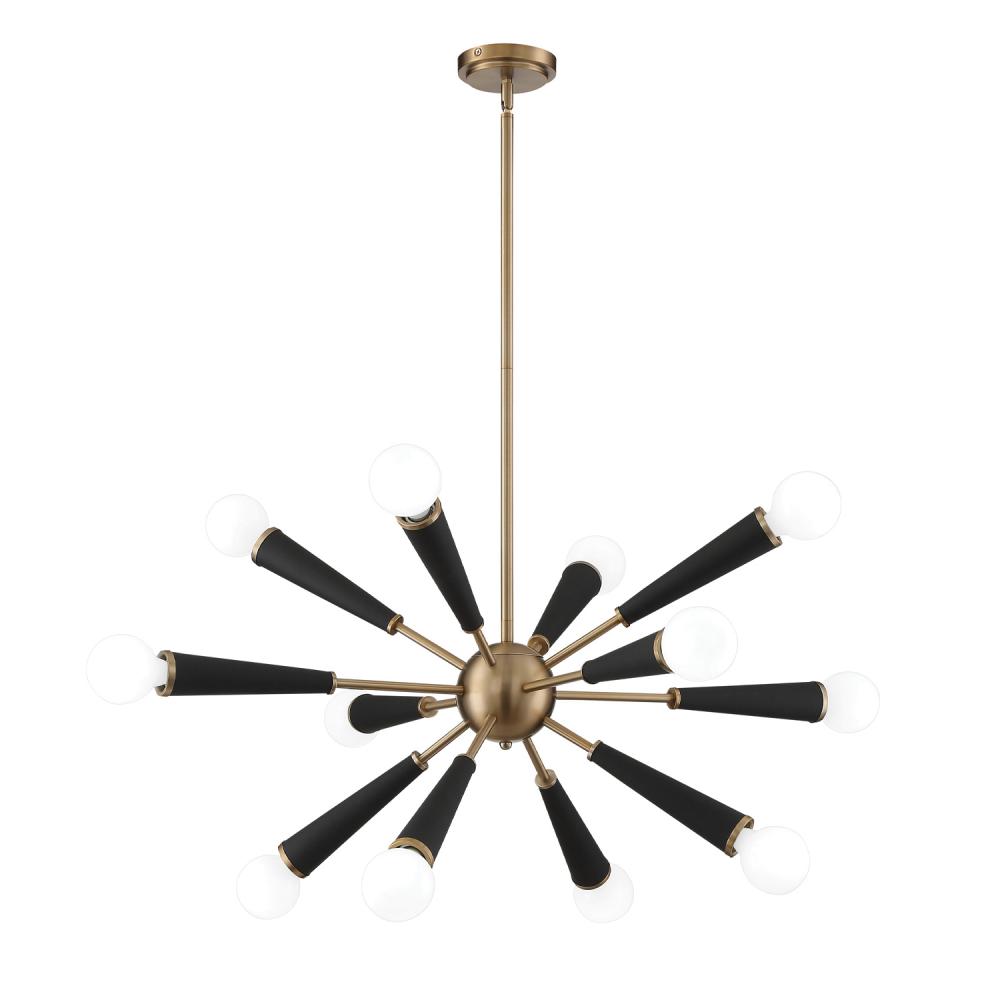 Zodiac 12 Light Aged Brass Chandelier