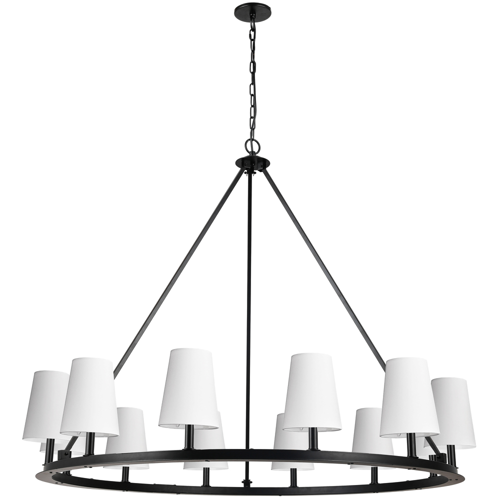 12LT Incandescent Chandelier, MB w/ WH Shades