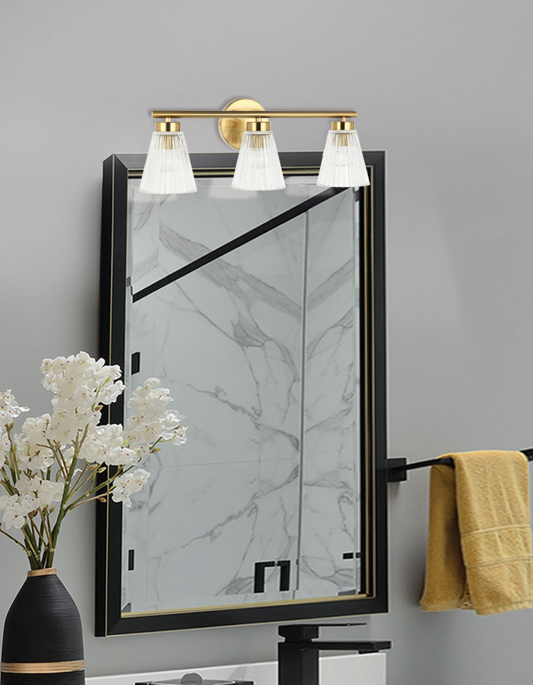 3LT Incandescent Vanity, AGB with CLR Ribbed Glass