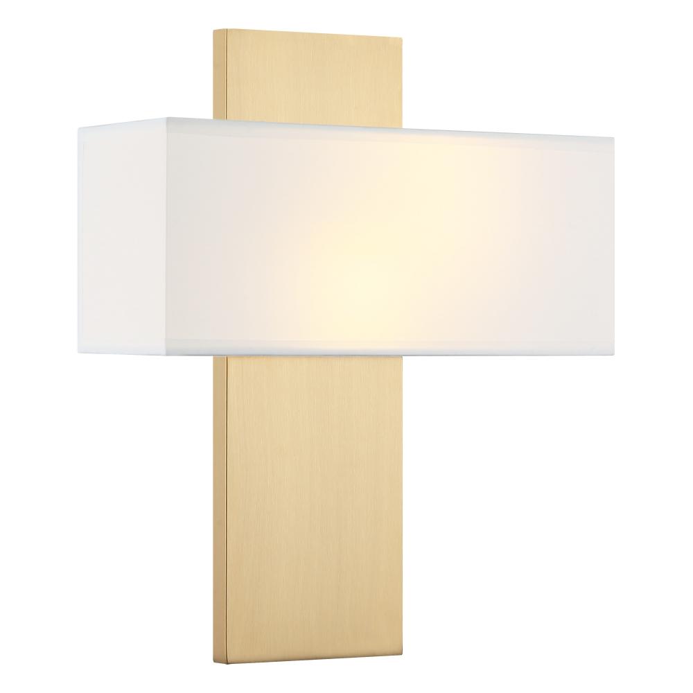 2 LT 11"W "STAFFORD" AGED GOLD WALL SCONCE / FABRIC SHADE G9 10W LED