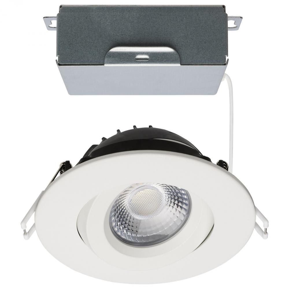 12 Watt LED Direct Wire Downlight; Gimbaled; 4 Inch; CCT Selectable; Round; Remote Driver; White
