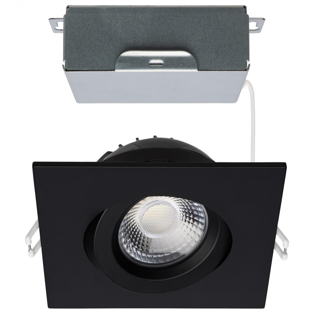 12 Watt LED Direct Wire Downlight; Gimbaled; 4 Inch; CCT Selectable; Square; Remote Driver; Black