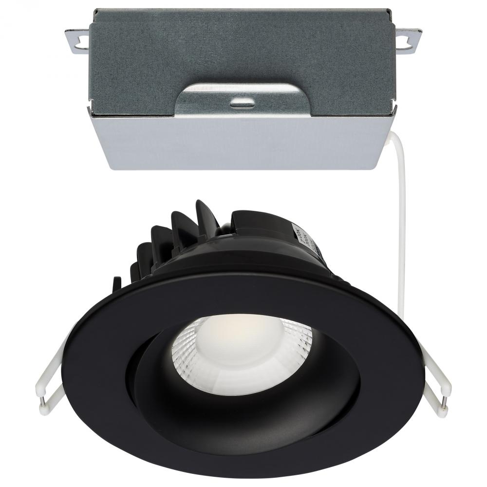 12 Watt LED Direct Wire Downlight; Gimbaled; 3.5 Inch; CCT Selectable; Round; Remote Driver; Black