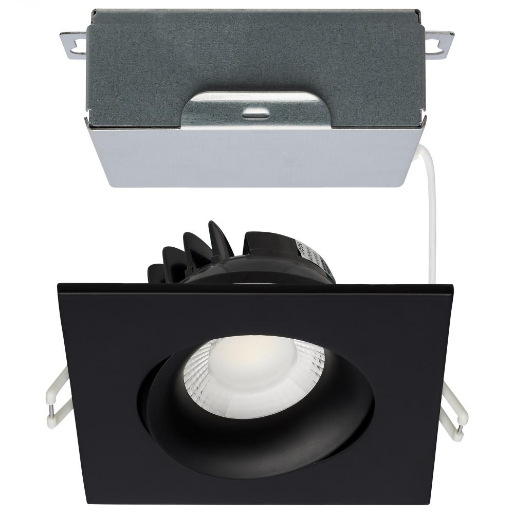 12 Watt LED Direct Wire Downlight; Gimbaled; 3.5 Inch; CCT Selectable; Square; Remote Driver; Black