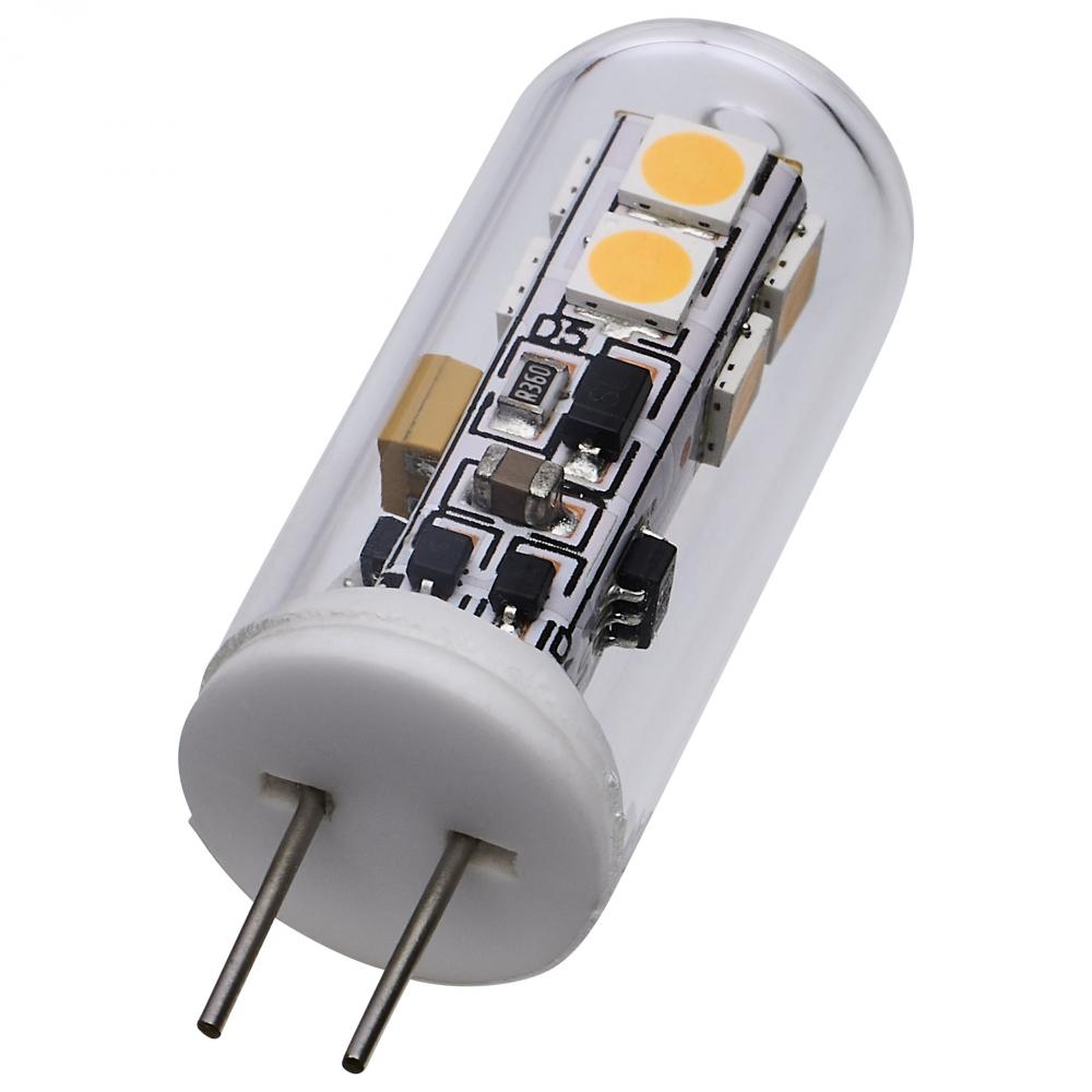 2 Watt T4 LED; Clear Finish; Bi Pin G4 Base; 3000K; 12 Volt