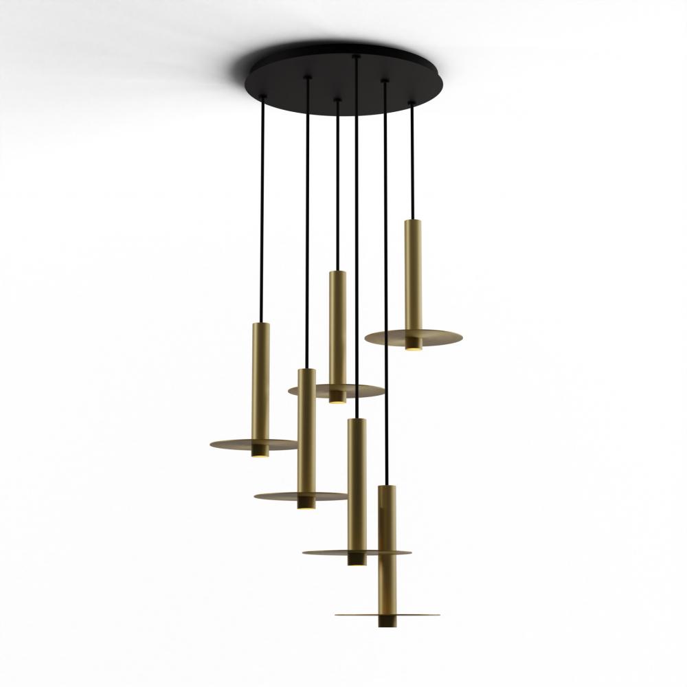 Combi Pendant 12" Circular 6 Combo Brass with Matte Black Canopy