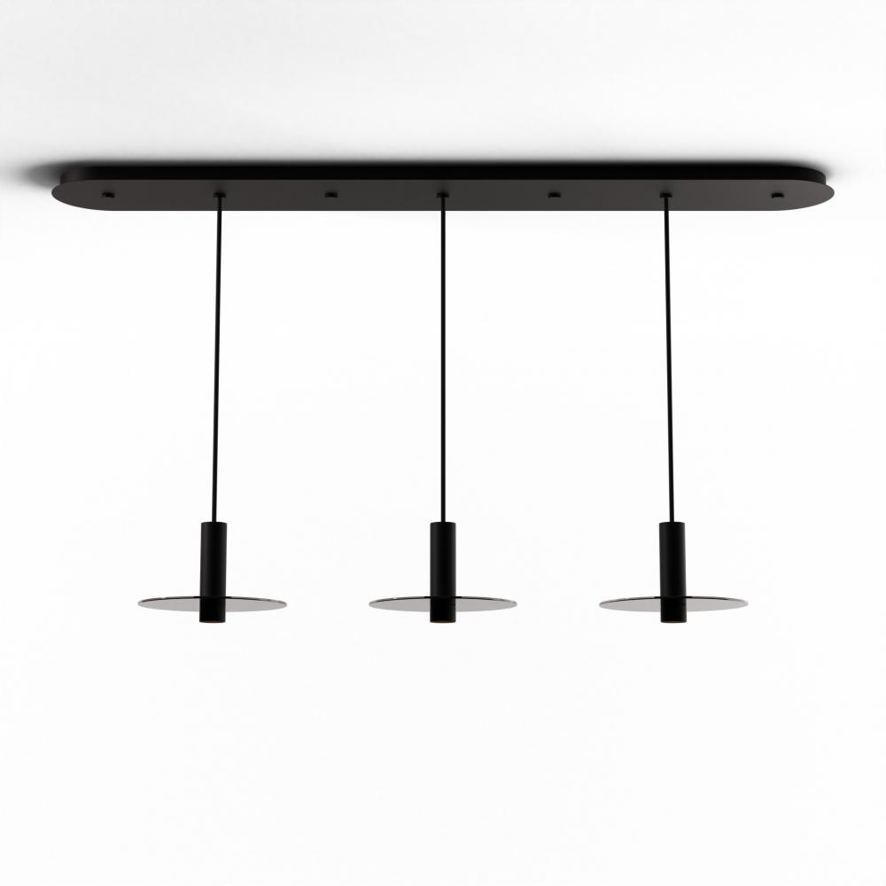 Combi Pendant 6" Linear 3 Combo Matte Black with Matte Black Canopy, 9" glass plate (Dark Gr
