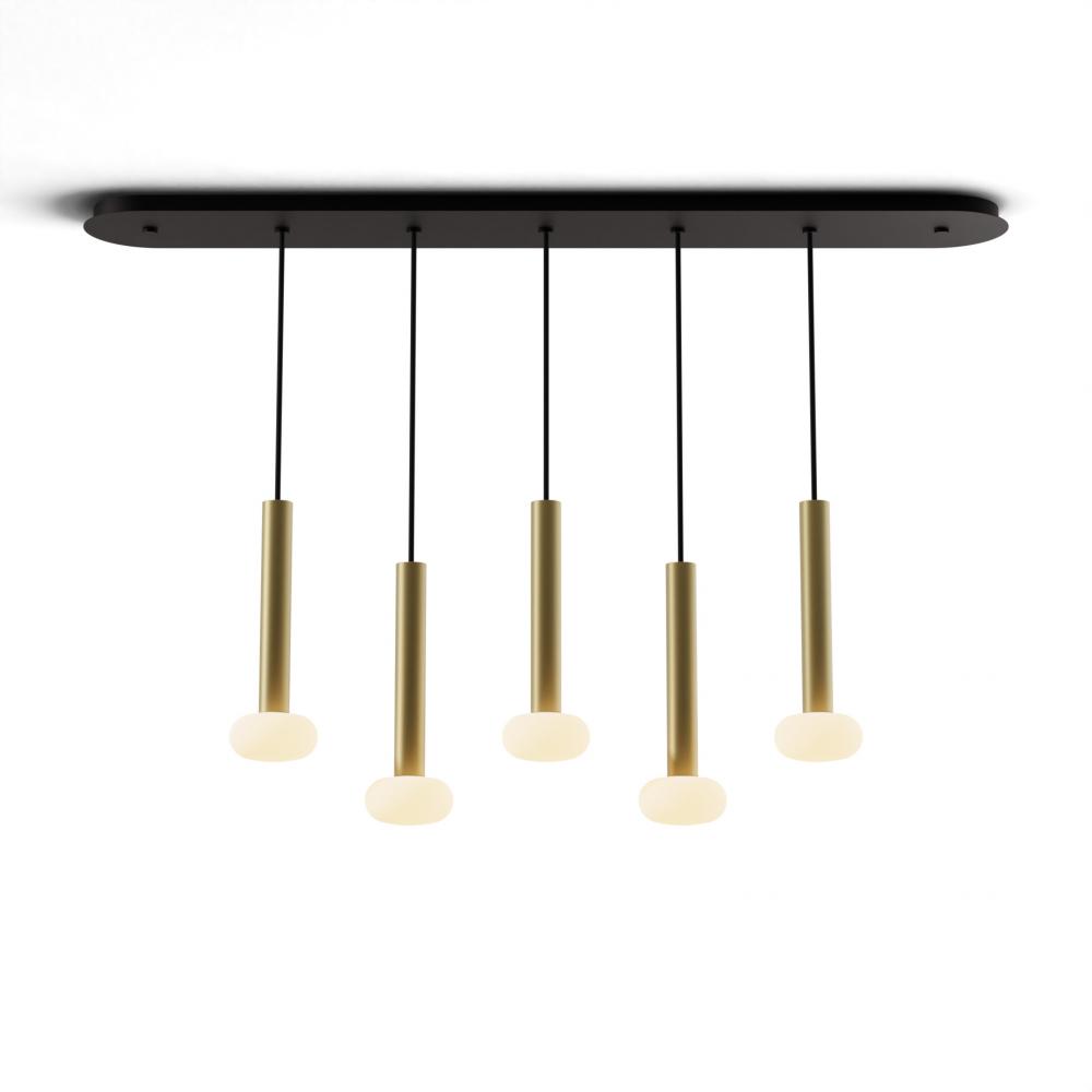 Combi Pendant 12" Linear 5 Combo Brass with Matte Black Canopy