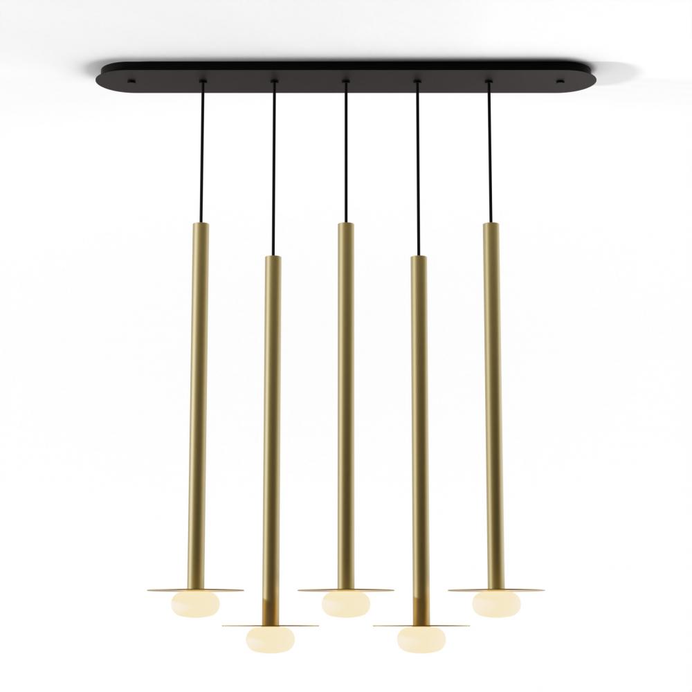 Combi Pendant 36" Linear 5 Combo Brass with Matte Black Canopy