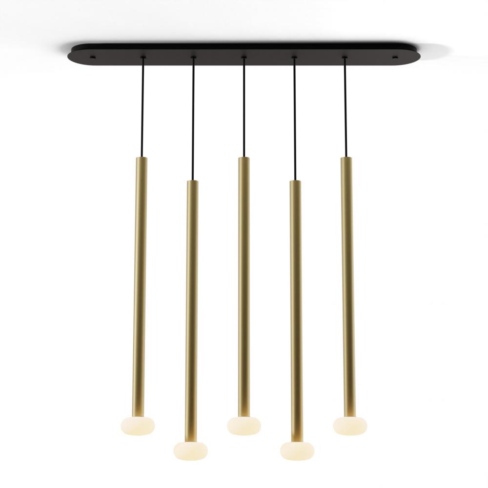 Combi Pendant 36" Linear 5 Combo Brass with Matte Black Canopy