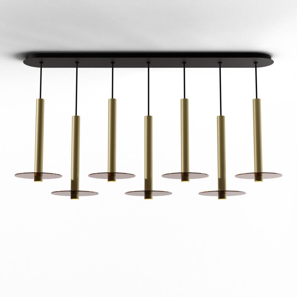 Combi Pendant 16" Linear 7 Combo Brass with Matte Black Canopy