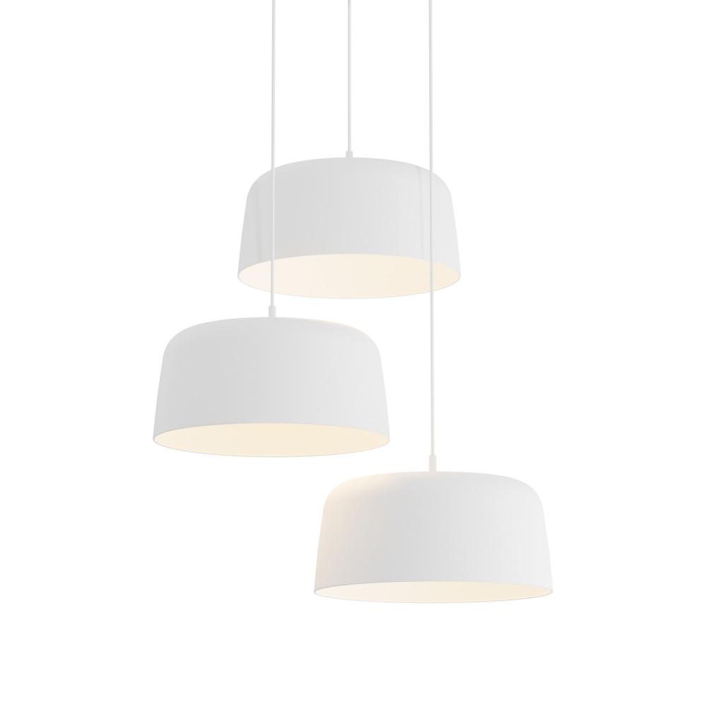 Yurei Circular 3 Pendant Lamp (Matte White) with 14" Metal Shade, Matte White