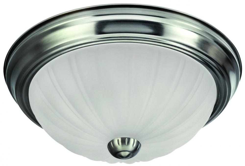 Fmount, 13" 2 Bulb Flushmount, Melon Glass, 60W Type A, Low Profile Design