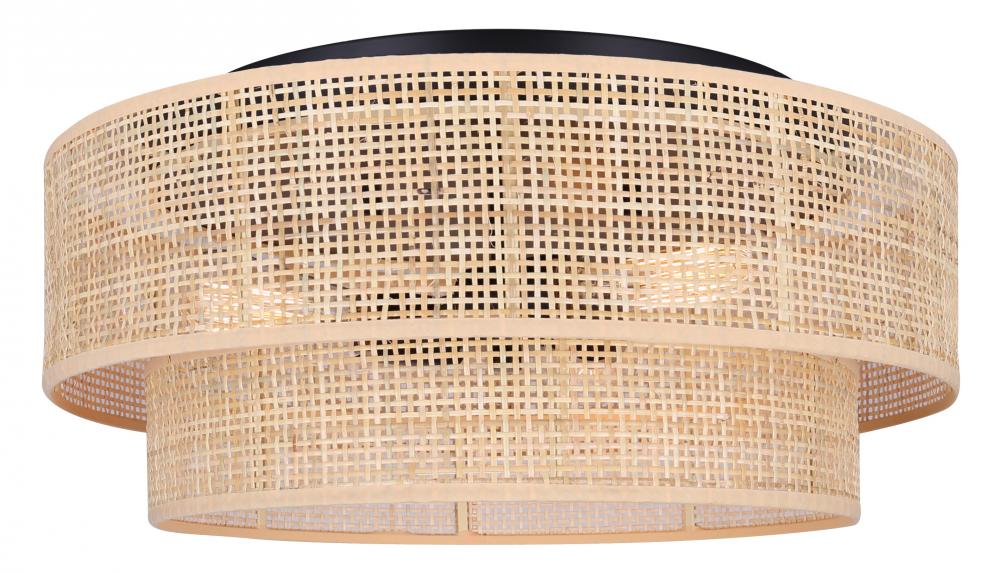 BELLAMY, 3 Lt Flush Mount, Natural Rattan Shade, 60W Type A, 19" W x 8.25" H, Easy Connect I