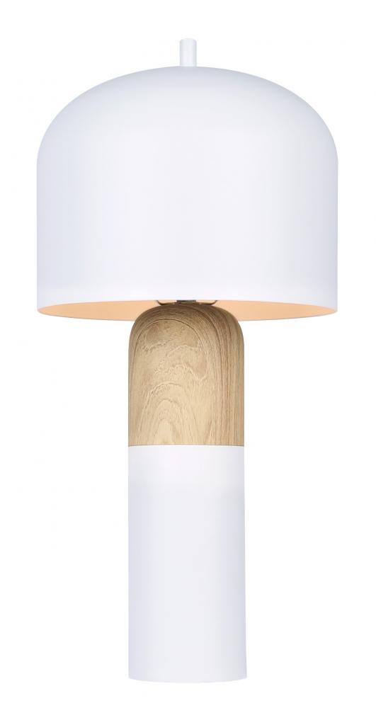 CALEB, MWH + Faux Wood Color, 1 Lt Table Lamp, 60W Type A, On-Off on Cord, 9" W x 18.25" H