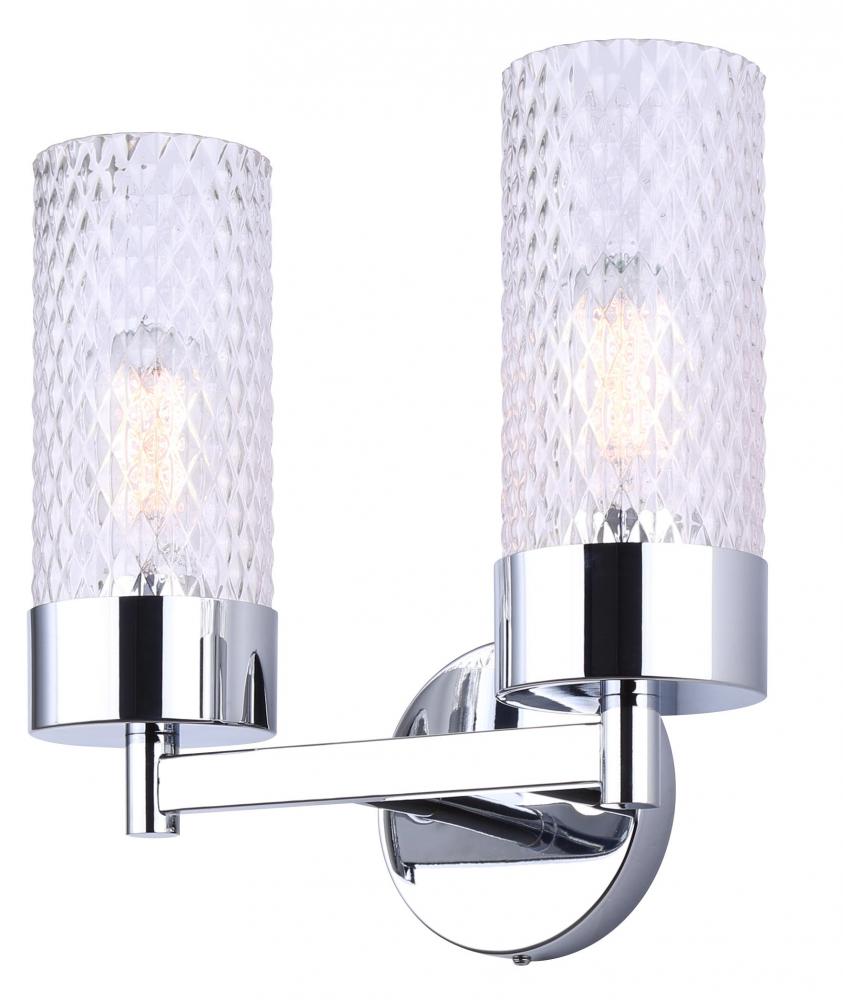 EDEN 12.875 in. 2 Light Chrome Vanity with Clear Glass Shade