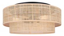 Canarm IFM1149A19NBK - BELLAMY, 3 Lt Flush Mount, Natural Rattan Shade, 60W Type A, 19" W x 8.25" H, Easy Connect I