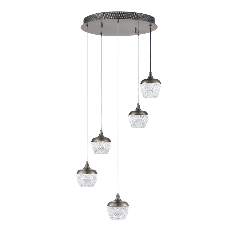 ARIKA series 25 Watt Chrome Integrated LED 5-Light Pendant Pan