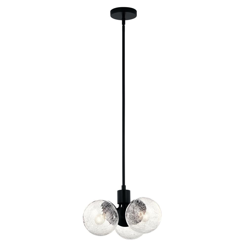 Silvarious 16.5 Inch 3 Light Convertible Pendant with Clear Crackled Glass in Black