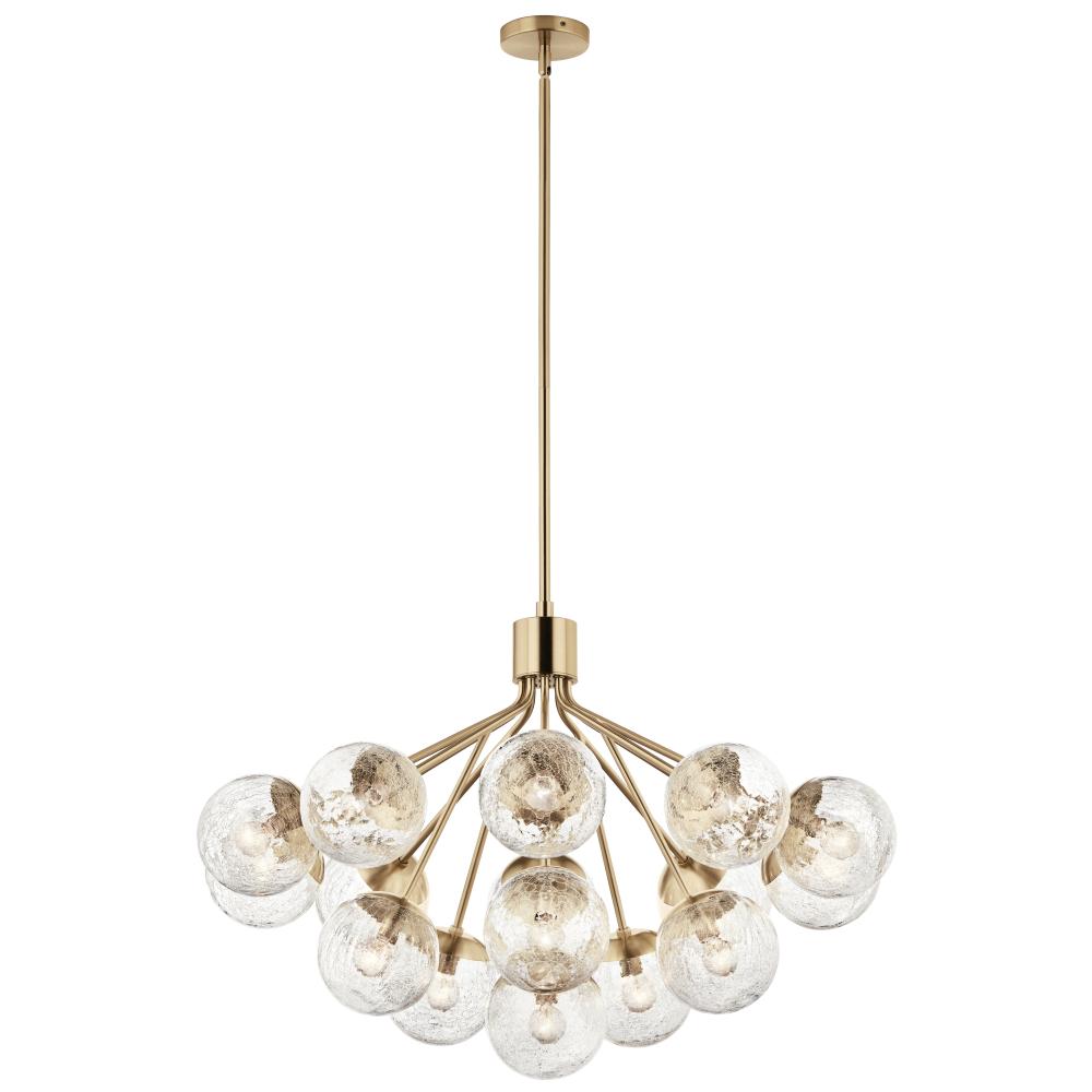 Silvarious 38 Inch 16 Light Convertible Chandelier with Clear Crackled Glass in Champagne Bronze