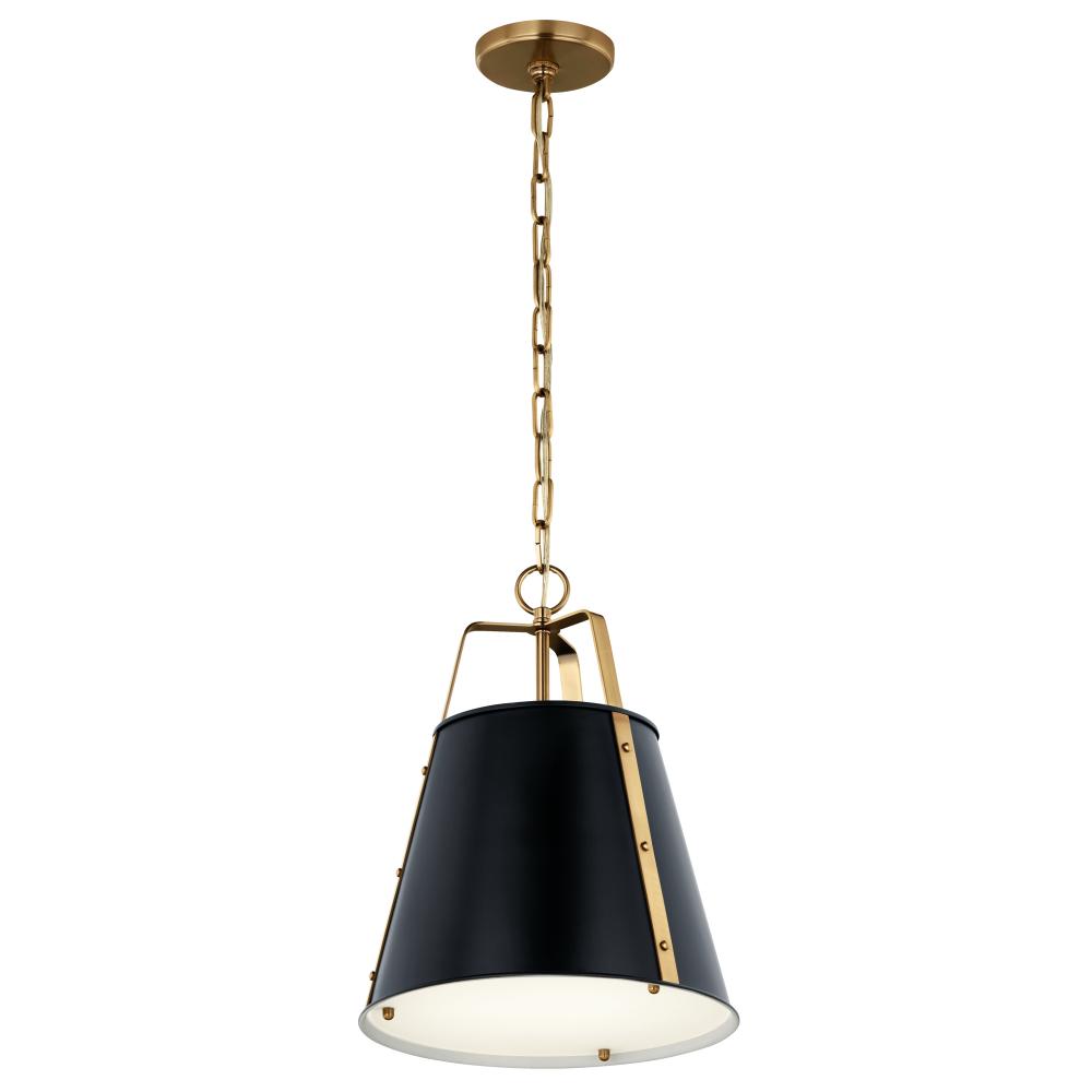 Etcher 13 Inch 1 LT Pendant with Etched Painted White Glass Diffuser in Black and Champagne Bronze