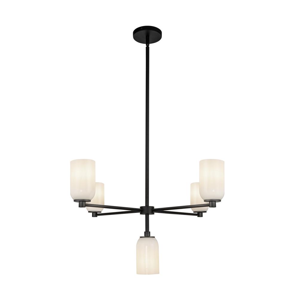 Nola 31-in Black/Glossy Opal Glass 5 Lights Chandelier