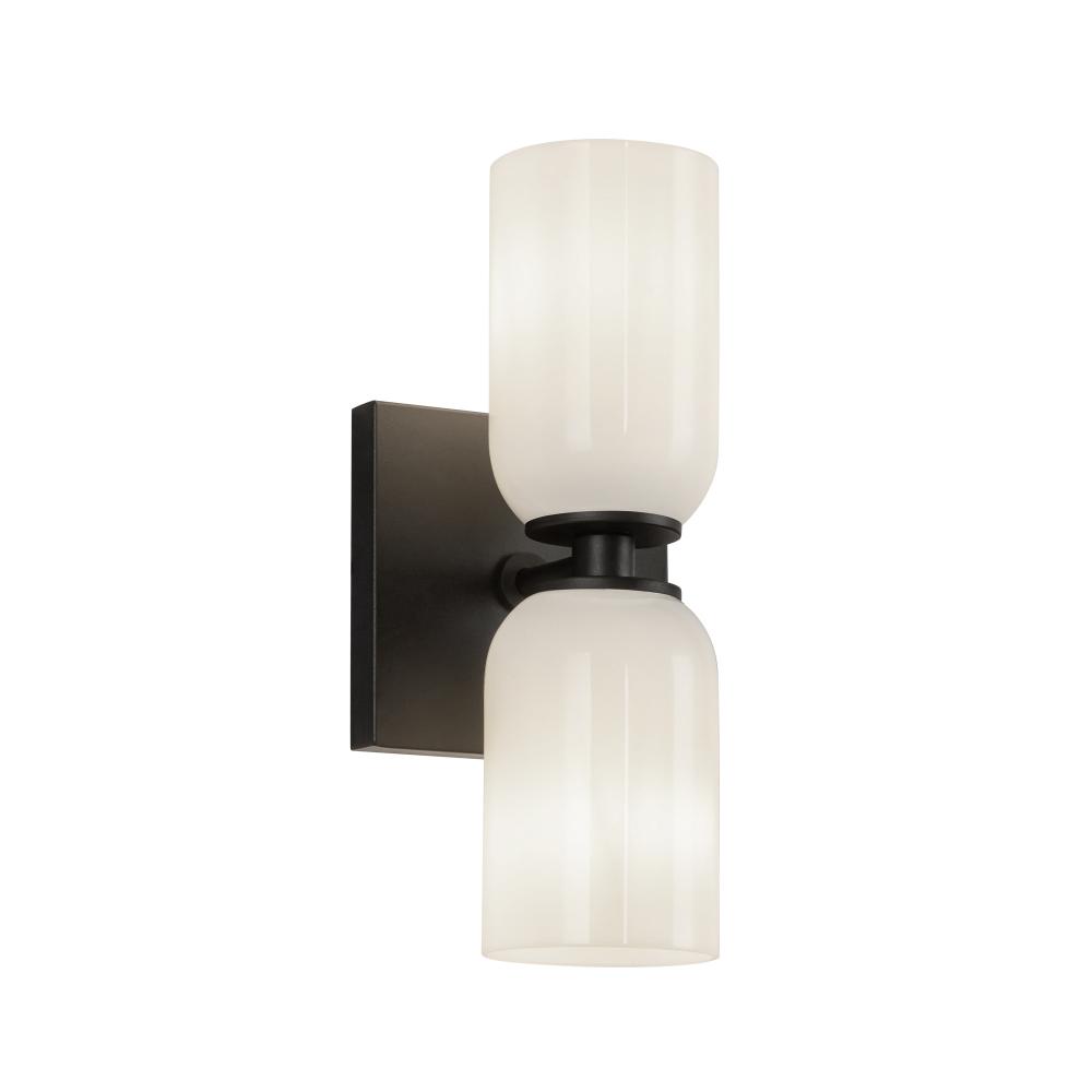 Nola 12-in Black/Glossy Opal Glass 2 Lights Wall Sconce