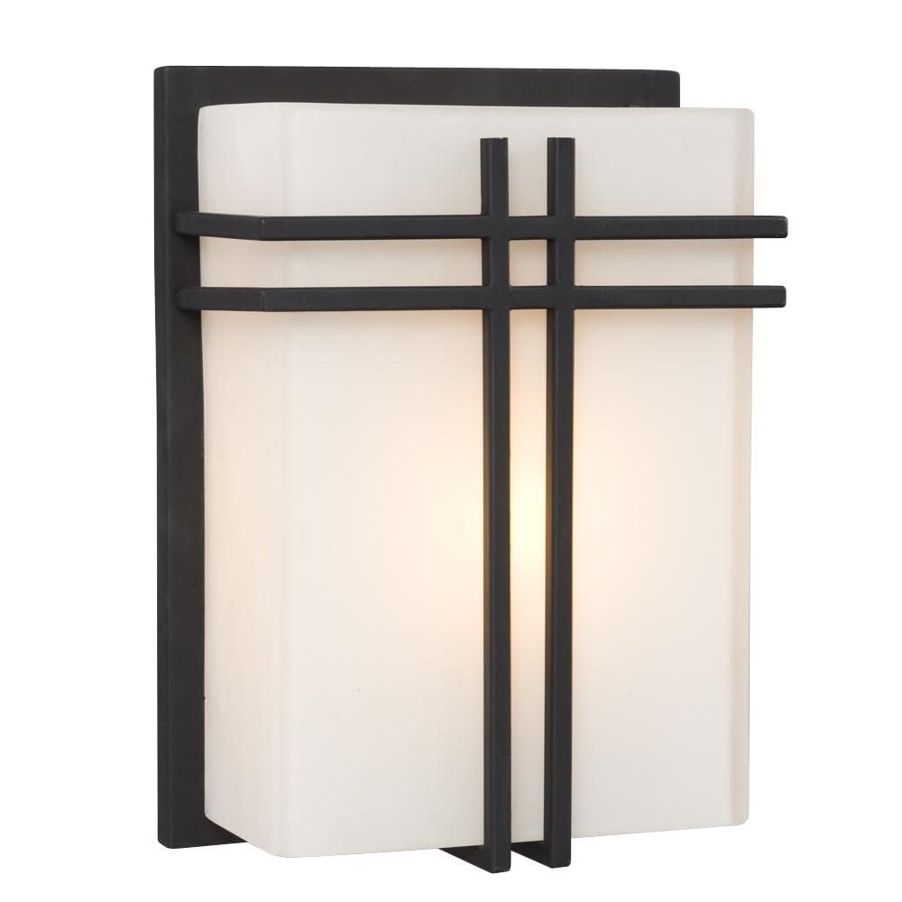 1-Light Outdoor/Indoor Wall Sconce - Black with Satin White Glass