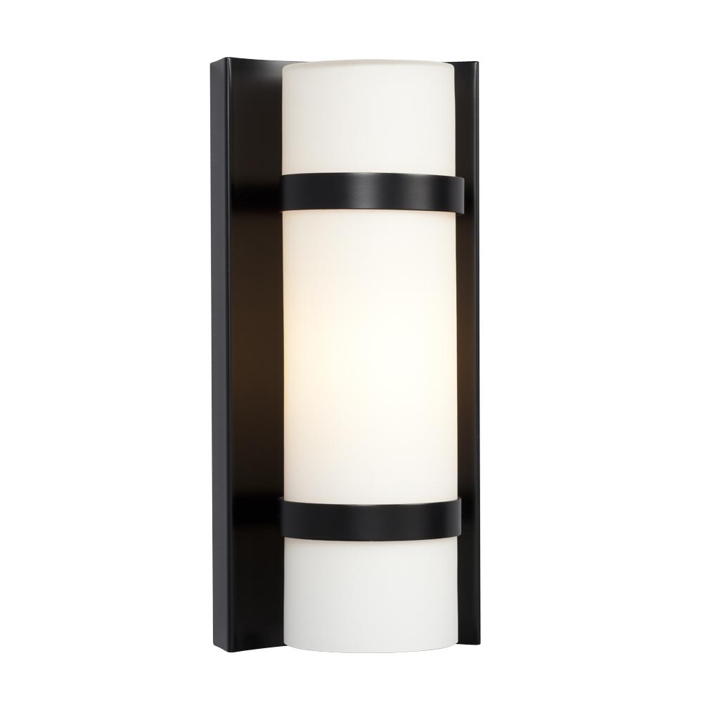 1-Light Outdoor/Indoor Wall Sconce - Black with Satin White Cylinder Glass