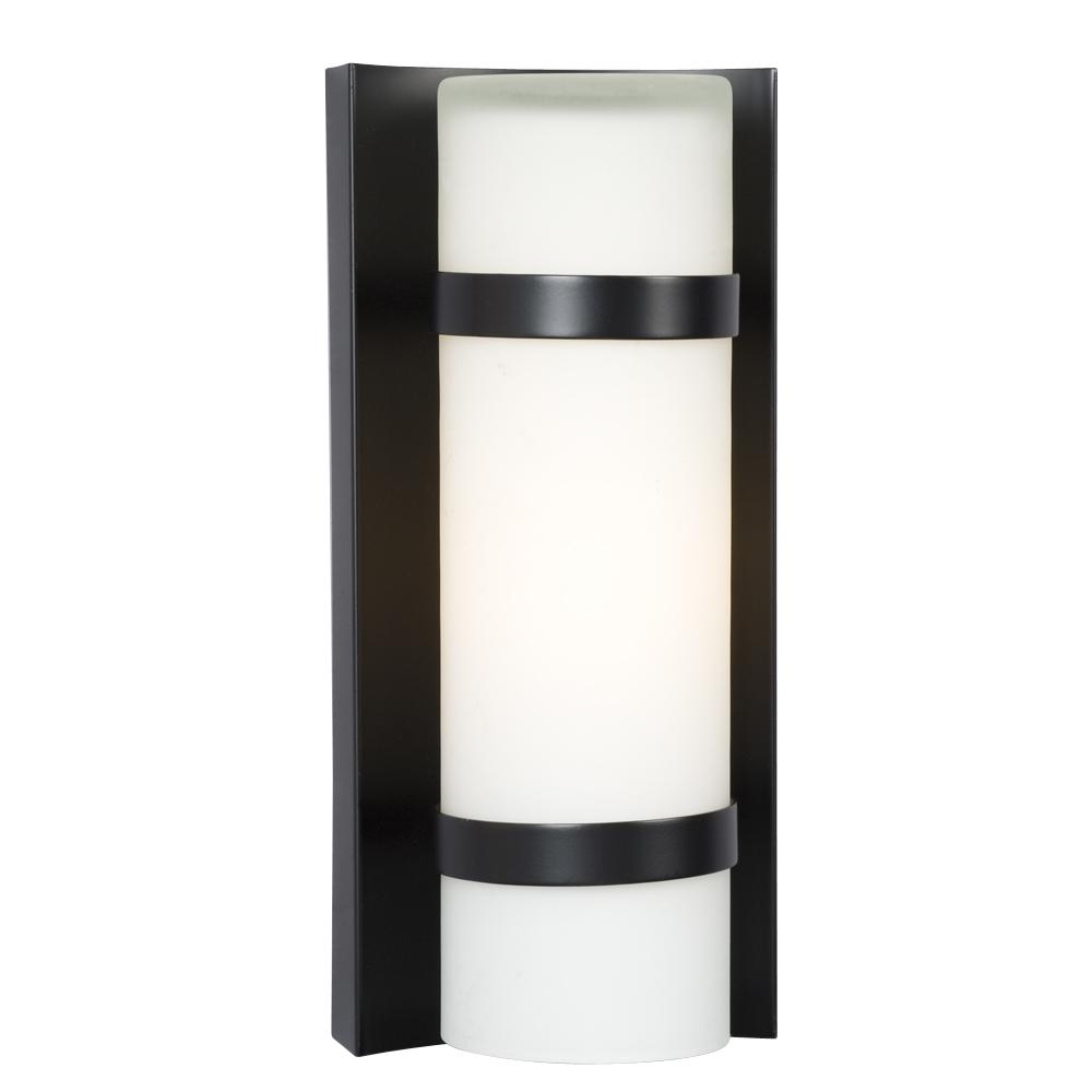 1-Light Outdoor/Indoor Wall Sconce - Bronze with Satin White Cylinder Glass