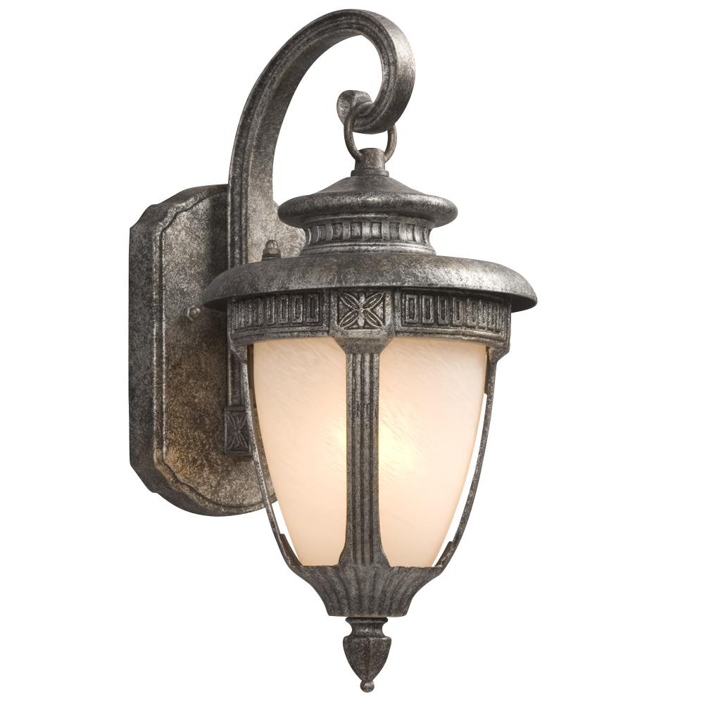 Outdoor Cast Aluminum Lantern - Antique Silver w/ Marbled Glass