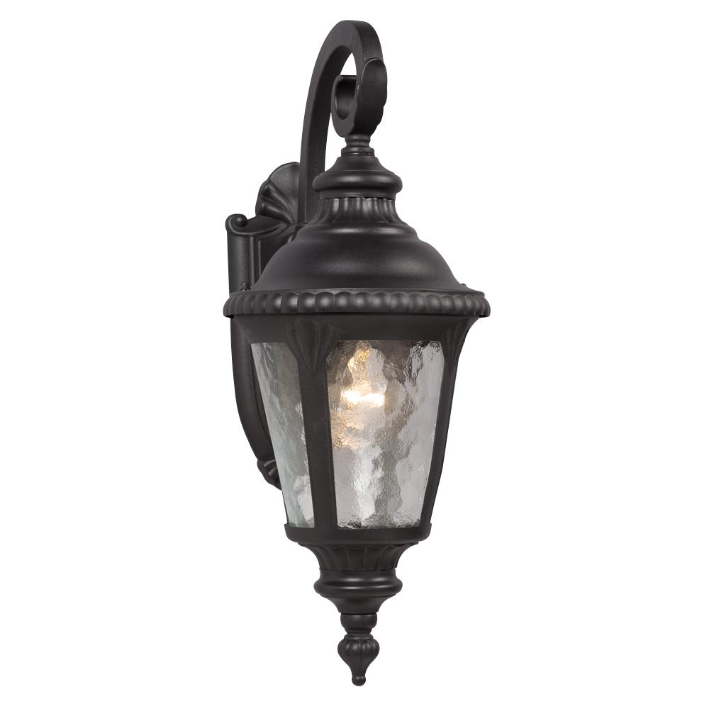 1-Light Outdoor Wall Mount Lantern - Black with Clear Water Glass