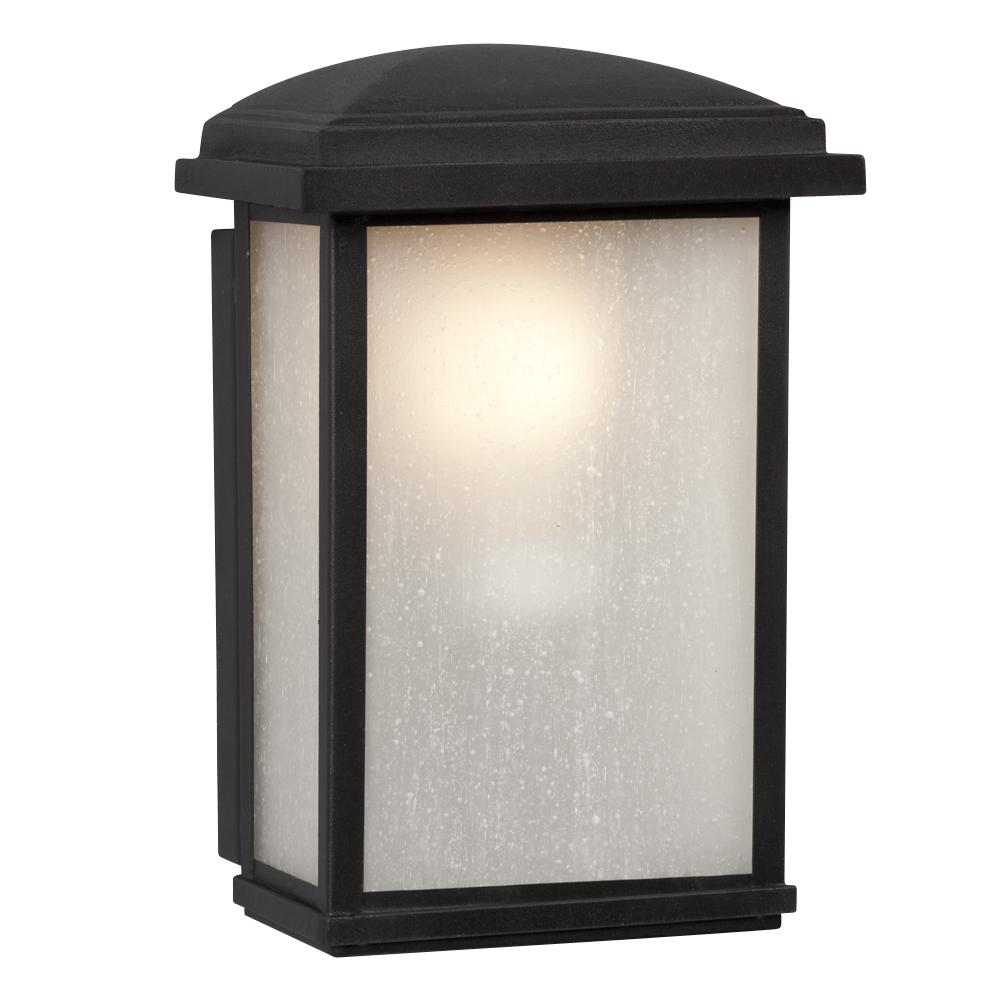 1-Light Outdoor Wall Mount Lantern - Black with Frosted Seeded Glass