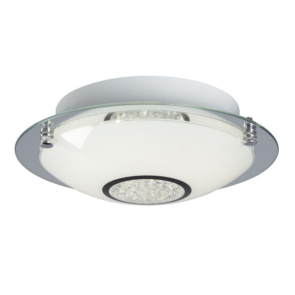 LED Flush Mount Ceiling Light - in Polished Chrome finish with White Glass & Clear Crystal Accents