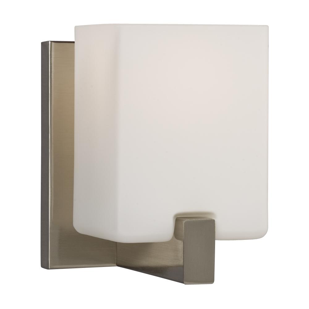 1-Light Vanity Light - Brushed Nickel with Square White Opal Glass Shades