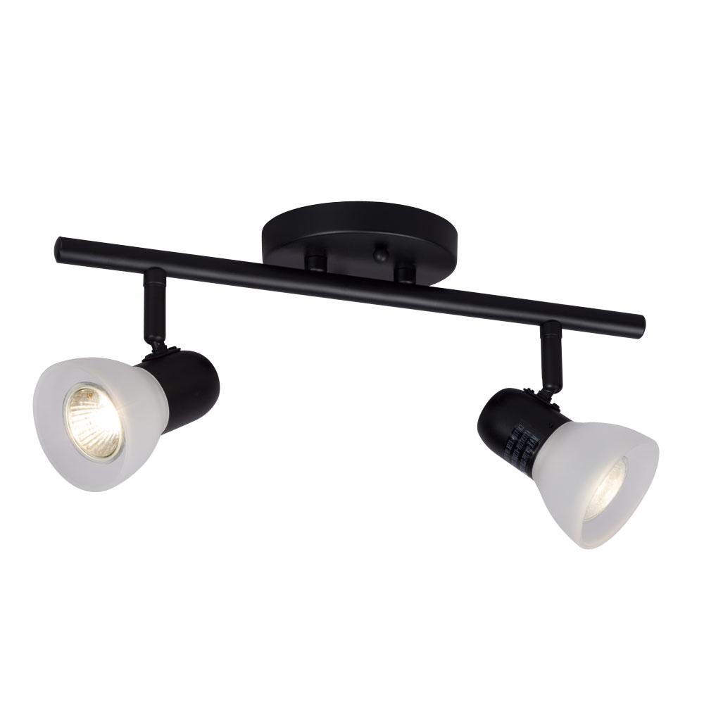 Two Light Halogen Track Light - Black w/ Frosted Glass