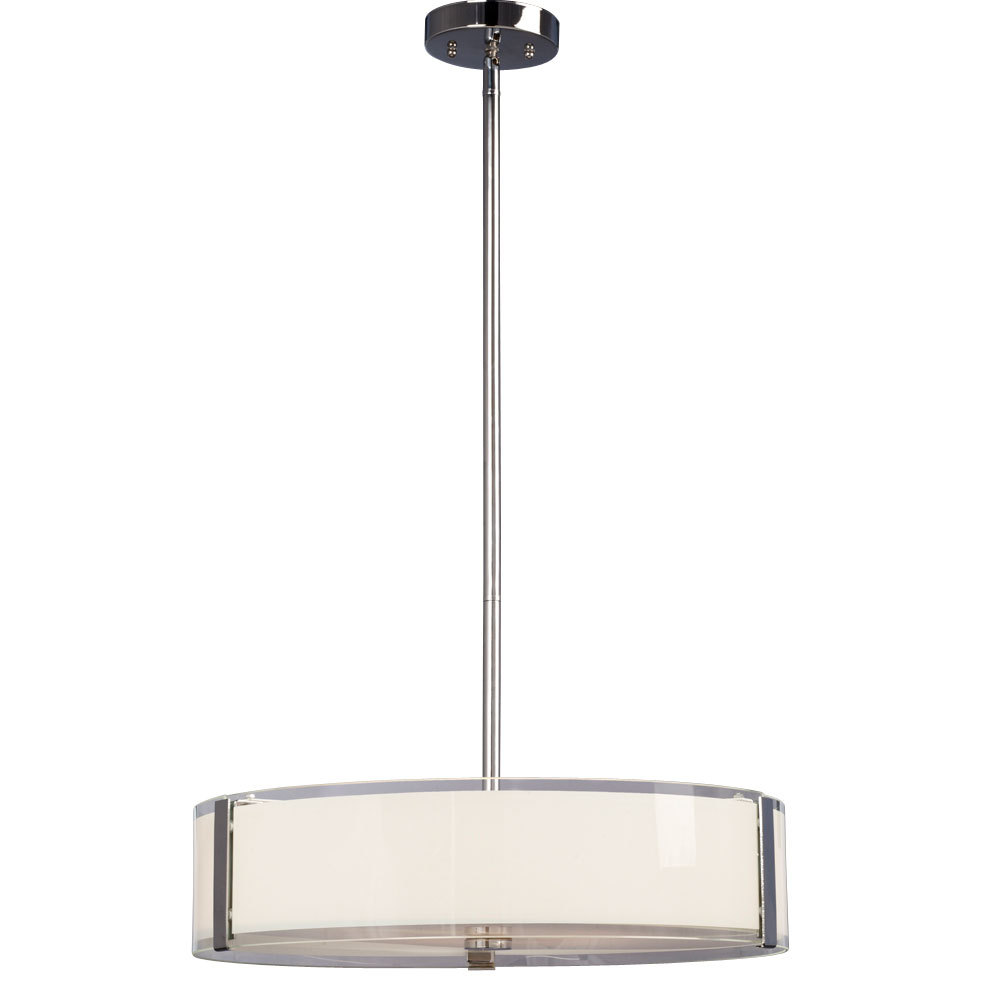 4-Light Pendant - Polished Chrome with White Opal/Clear Glass (incl. 6", 12" & 18" Exten