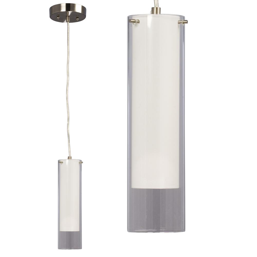 1-Light Mini Pendant - Brushed Nickel with Satin White Inner Glass & Clear Outer Glass