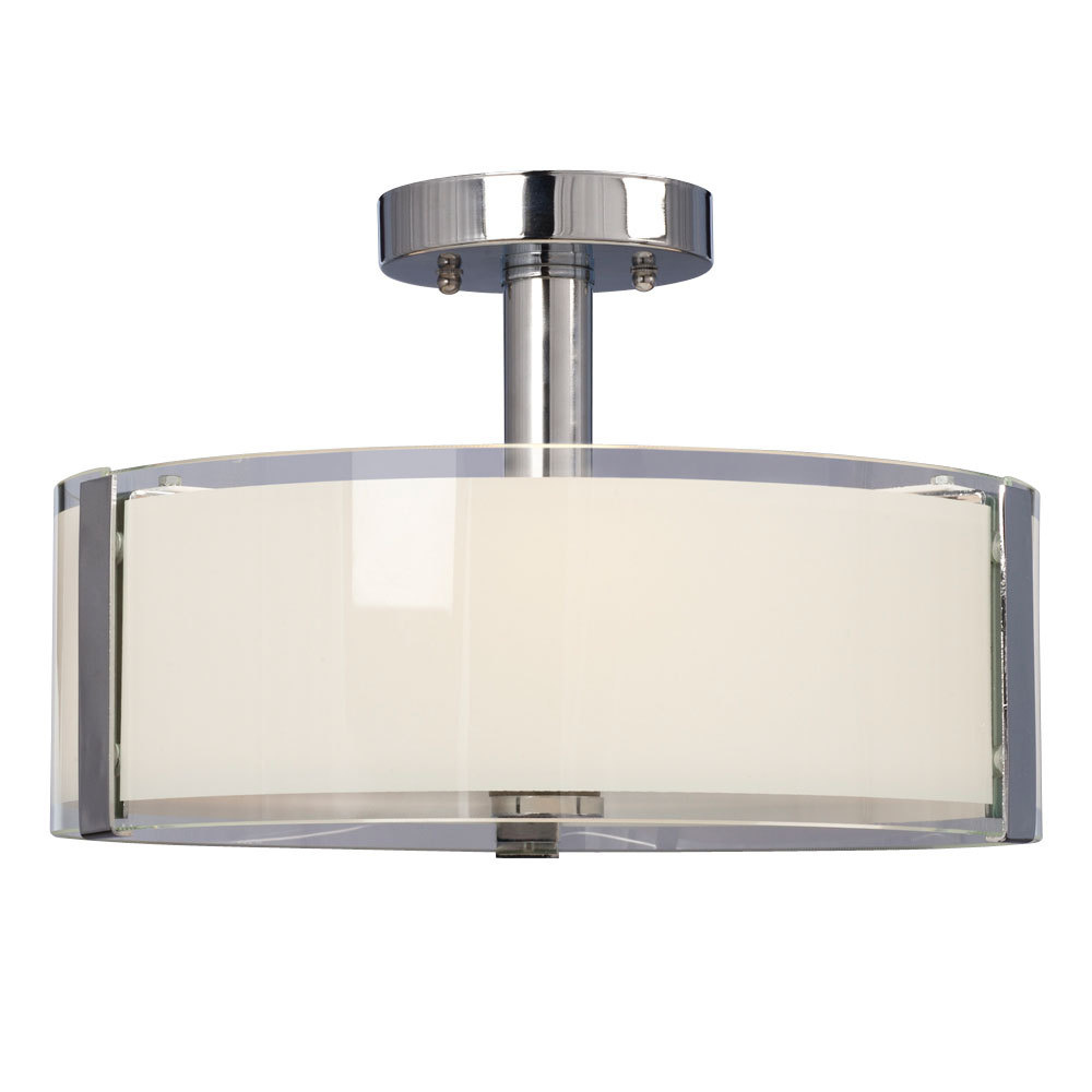 Semi-flush Mount Ceiling Light - in Polished Chrome finish with Opal White & Clear Glass