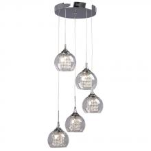 Galaxy Lighting 916095CH - 5-Light Multi-Light Pendant - Chrome with Clear Crystal Beads & Clear Glass Shade
